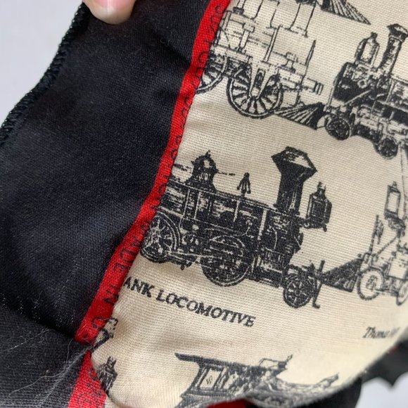 Vintage Train Locomotive Throw Pillow White Red Black Ruffle Retro 19.5" Square - Picture 5 of 6